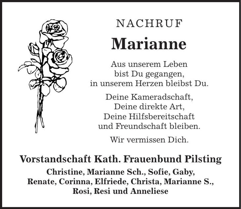 Traueranzeige Marianne Stutz