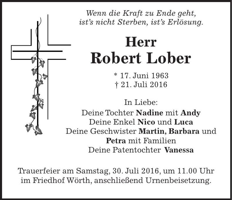 Traueranzeige Robert Lober