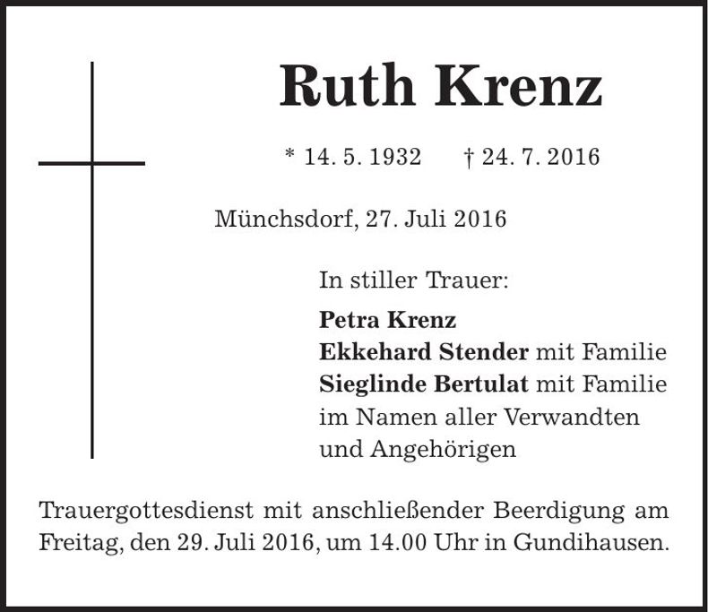 Traueranzeige Ruth Krenz