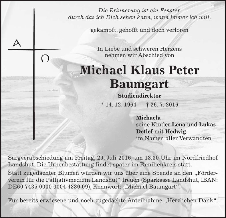 Traueranzeige Michael Klaus Peter Baumgart