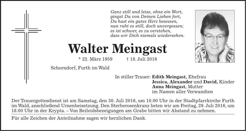 Traueranzeige Walter Meingast