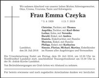 Traueranzeige Emma Czeyka