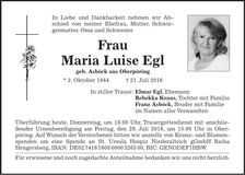 Traueranzeige Maria Luise Egl