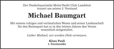 Traueranzeige Michael Baumgart