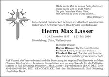 Traueranzeige Max Lasser