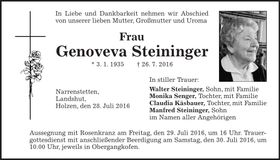Traueranzeige Genoveva Steininger