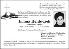 Traueranzeige Emma Heiduczek