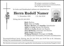 Traueranzeige Rudolf Namer