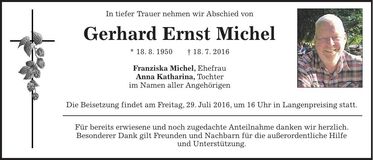Traueranzeige Gerhard Ernst Michel