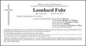 Traueranzeige Leonhard Fuhr