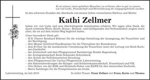 Traueranzeige Kathi Zellmer