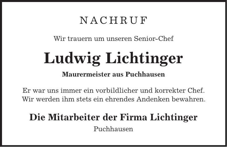Traueranzeige Ludwig Lichtinger