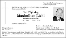 Traueranzeige Maximilian Liebl