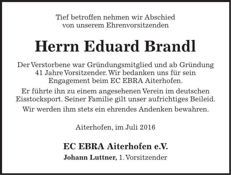 Traueranzeige Eduard Brandl