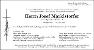 Traueranzeige Josef Marklstorfer