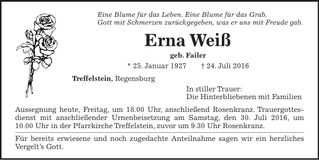 Traueranzeige Erna Weiß