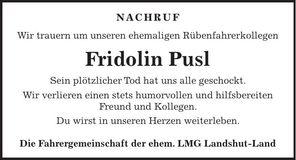 Traueranzeige Fridolin Pusl