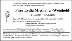 Traueranzeige Lydia Miethaner-Weinhold