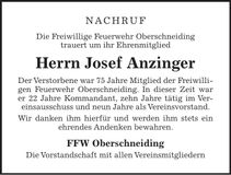 Traueranzeige Josef Anzinger