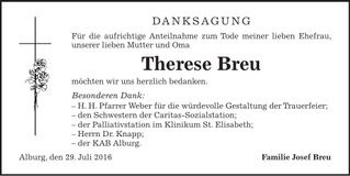 Traueranzeige Therese Breu