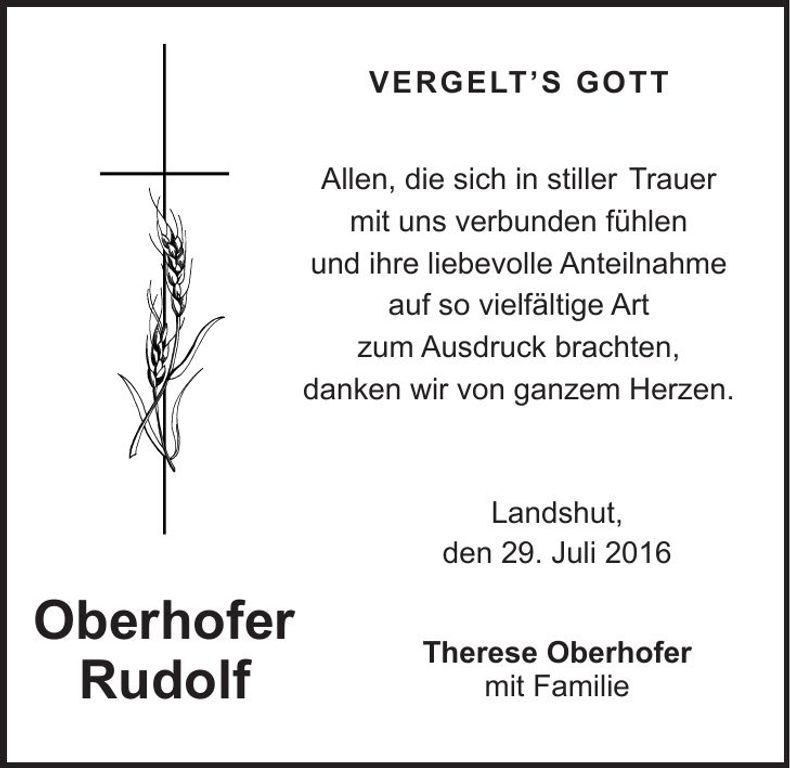 Traueranzeige Rudolf Oberhofer