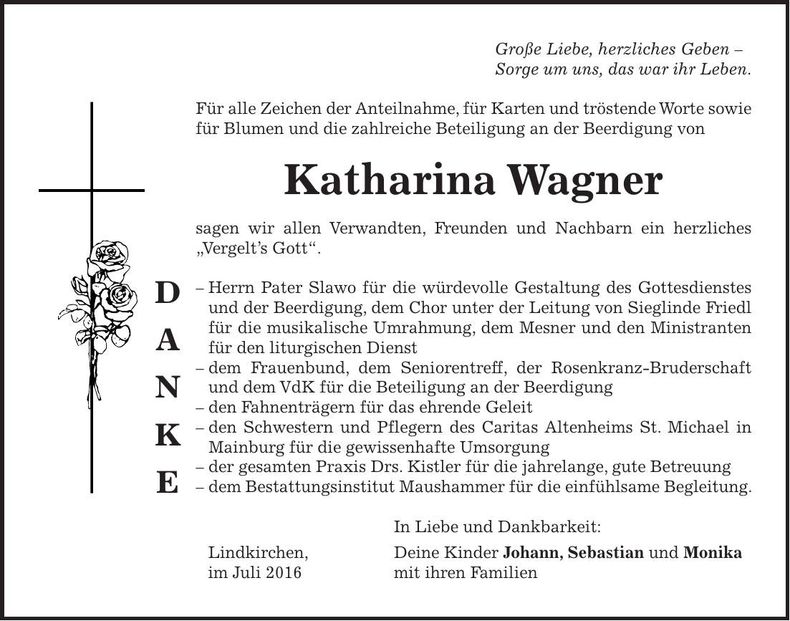 Traueranzeige Katharina Wagner