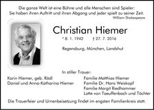 Traueranzeige Christian Hiemer