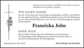 Traueranzeige John Franziska