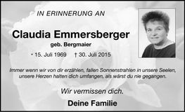 Traueranzeige Claudia Emmersberger