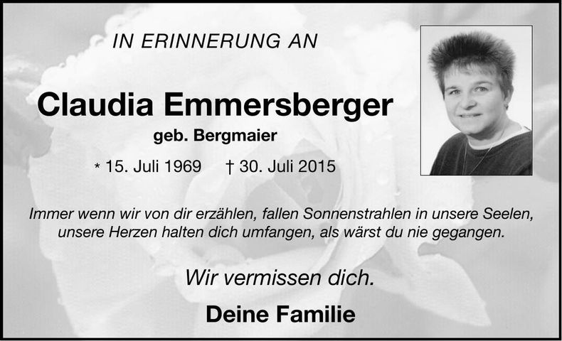 Traueranzeige Claudia Emmersberger
