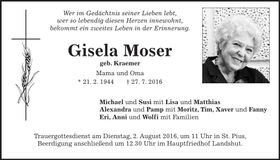 Traueranzeige Gisela Moser