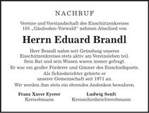 Traueranzeige Eduard Brandl