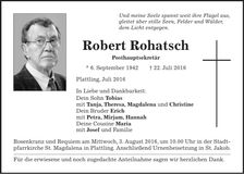 Traueranzeige Robert Rohatsch