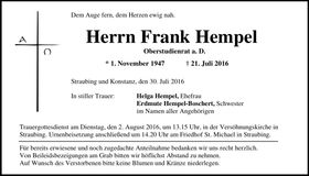 Traueranzeige Frank Hempel