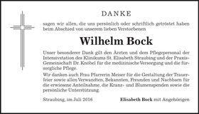 Traueranzeige Wilhelm Bock