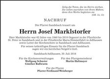Traueranzeige Josef Marklstorfer