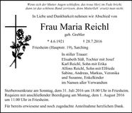 Traueranzeige Maria Reichl