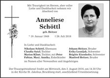 Traueranzeige Anneliese Schöttl