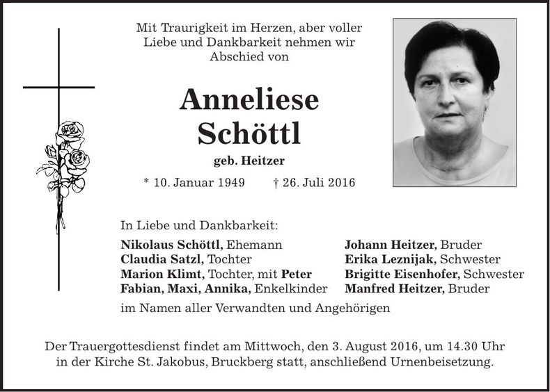Traueranzeige Anneliese Schöttl