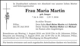 Traueranzeige Maria Martin