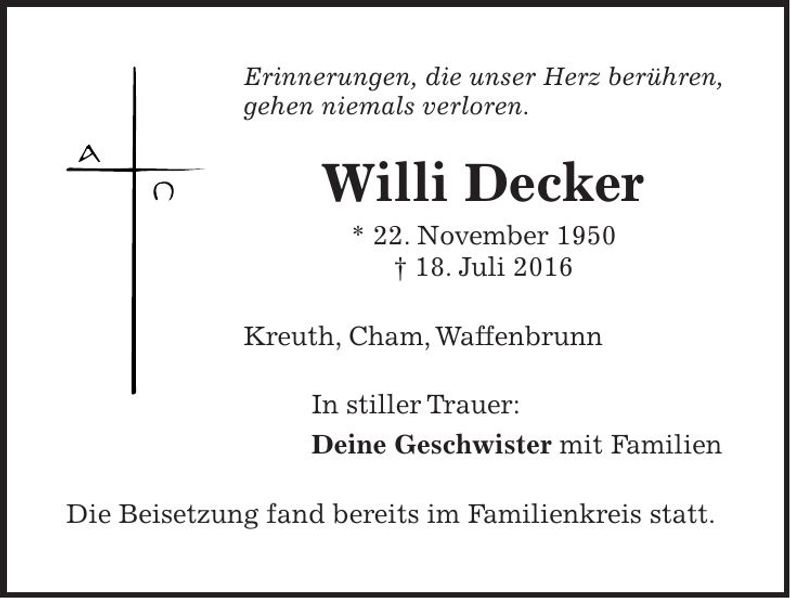 Traueranzeige Willi Decker
