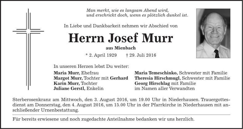 Traueranzeige Josef Murr