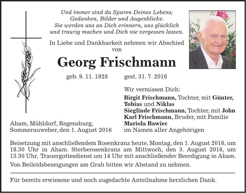 Traueranzeige Georg Frischmann