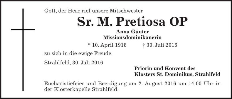 Traueranzeige Anna Günter