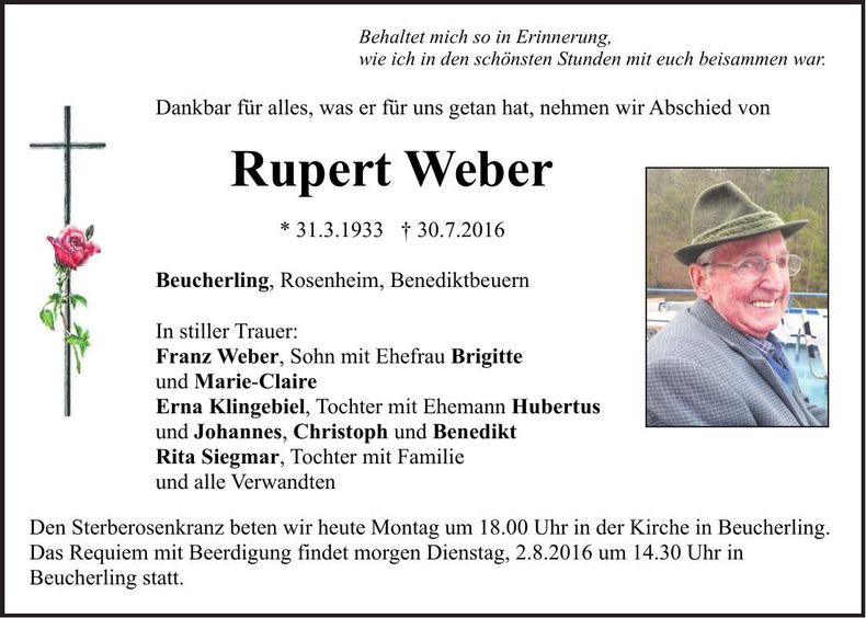 Traueranzeige Rupert Weber