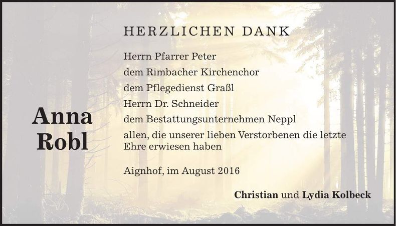 Traueranzeige Anna Robl
