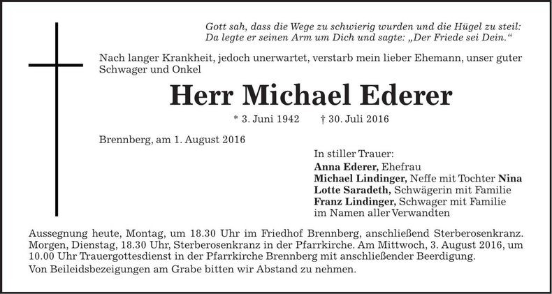 Traueranzeige Michael Ederer