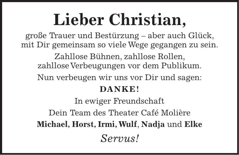 Traueranzeige Christian Hiemer