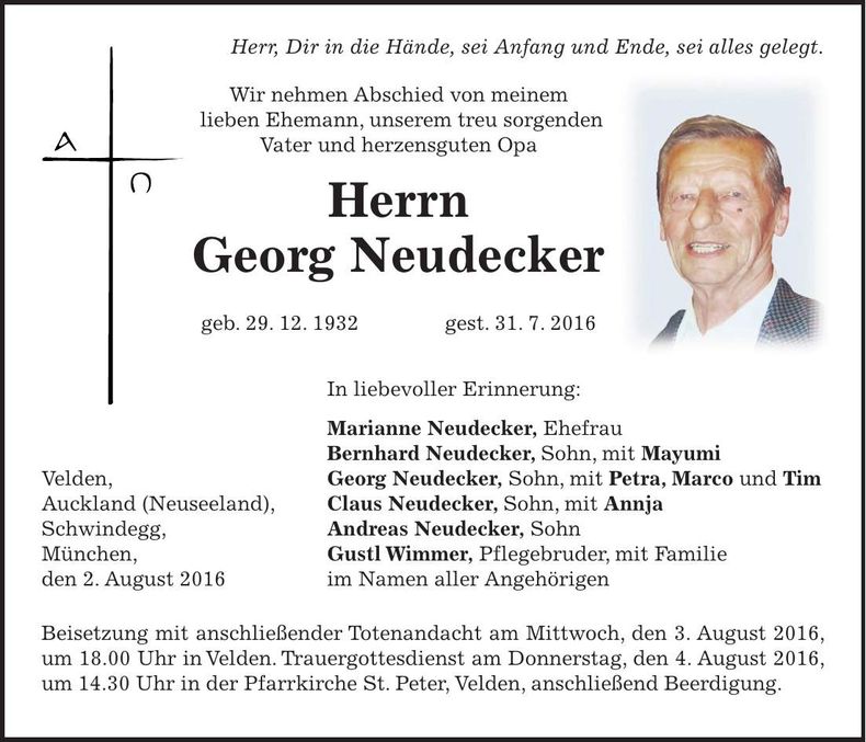 Traueranzeige Georg Neudecker