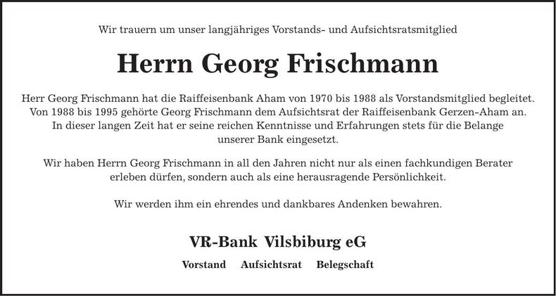 Traueranzeige Georg Frischmann